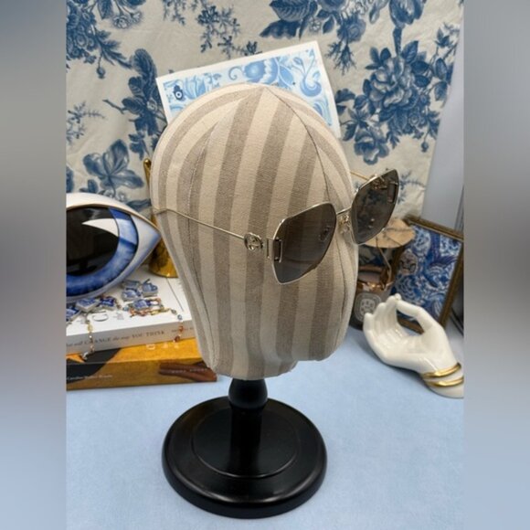 🆕 GUCCI 🧿 NWOT GG1207SA Gold Rimmed Geometric Square Sunglasses, Brown & Gold - Picture 3 of 15